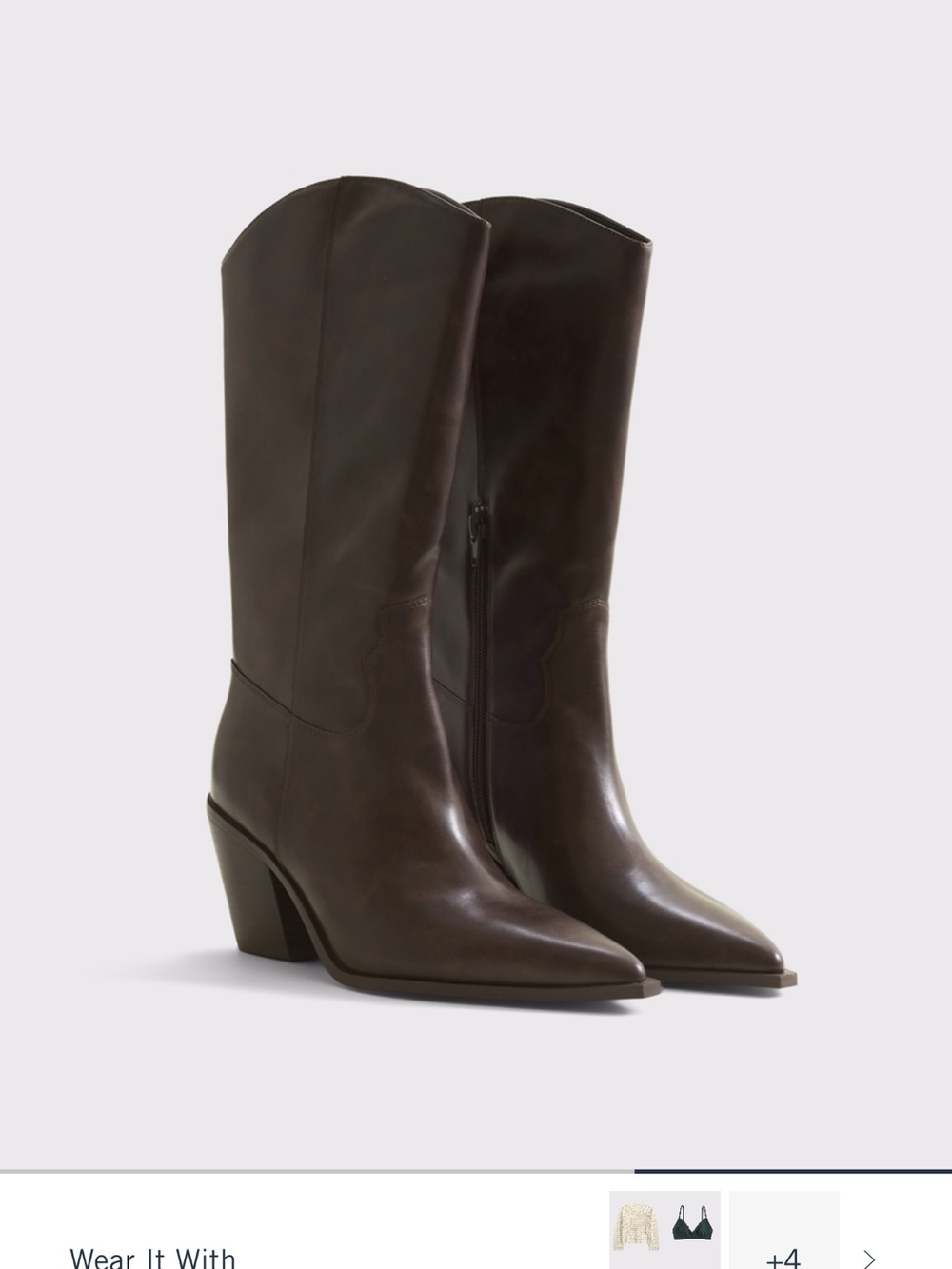 Abercrombie & Fitch Brown Leather Mid-Calf Heeled Boots